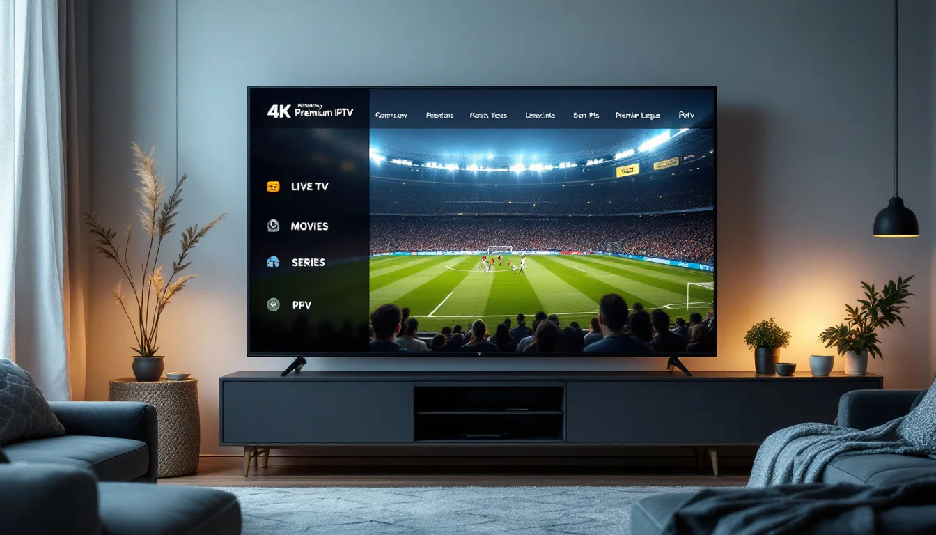Nordic IPTV Elite dashboard showing 4K Nordic live TV channels, sports and VOD on multiple devices